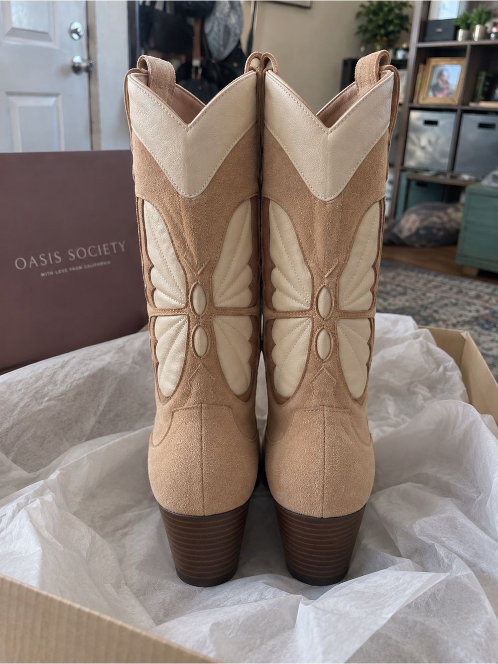 Oasis Society Fairy Butterfly Western Cowboy Boots Almond 8